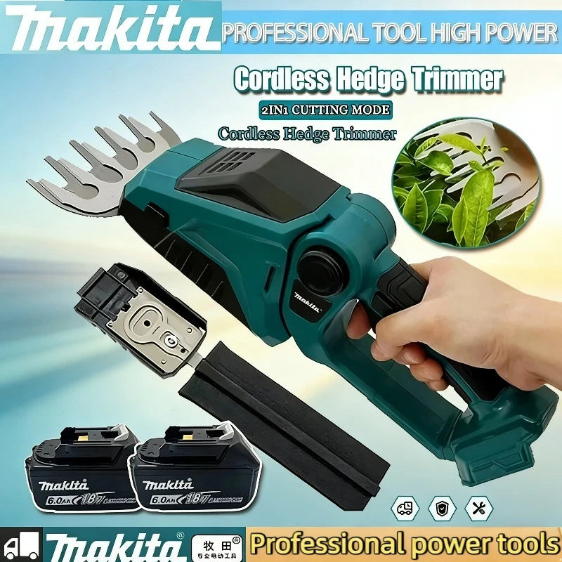 Makita 2-in-1 Mini Handheld Electric Grass Shears Operated Shrubbery Trimmer for Garden Cordless Hedge Trimmer For 18V Battery