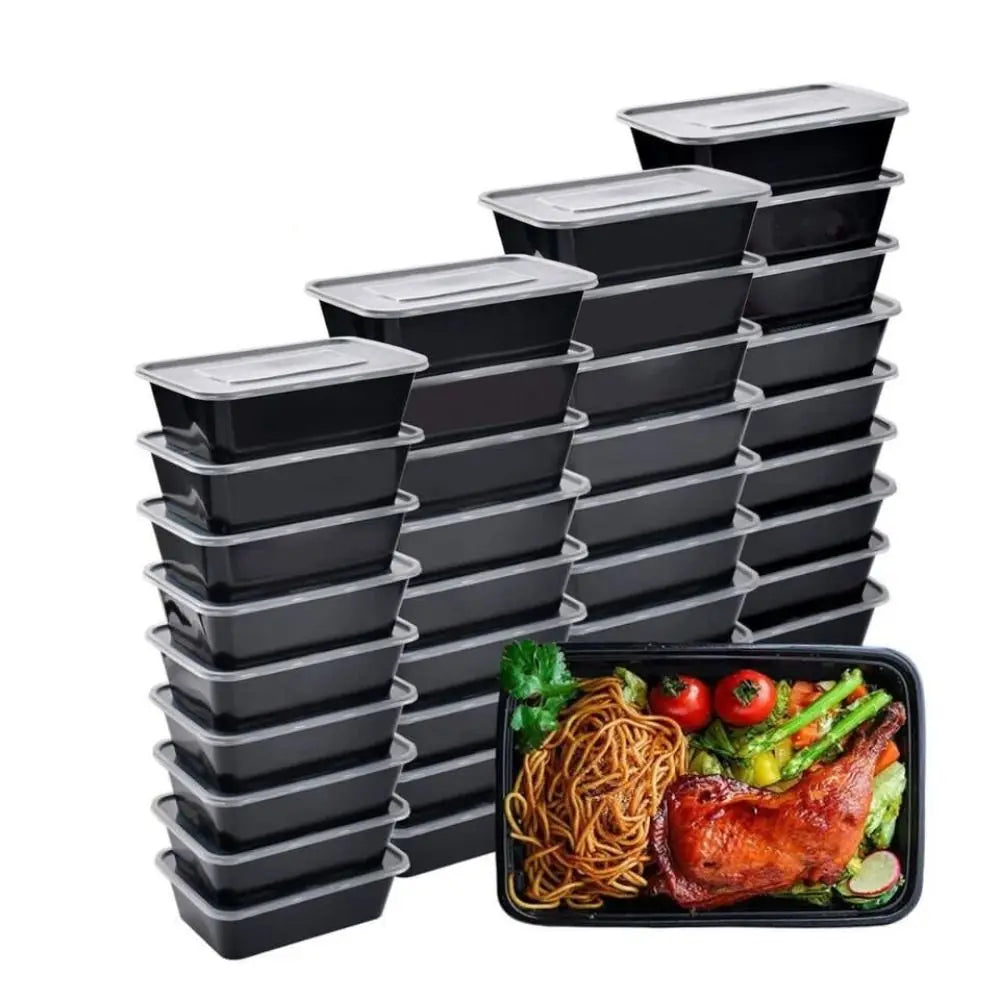 5Pcs/set Plastic Disposable Food Containers Useful with Lid Large Capacity Lunch Box Black Leakproof Fridge Storage Boxes