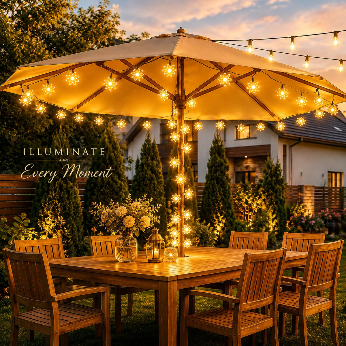 Solar Lotus String Lights 5M/20LED 7M/50LED 12M/100LED 8 Modes Outdoor Fairy Lights for Garden Patio Christmas Decor