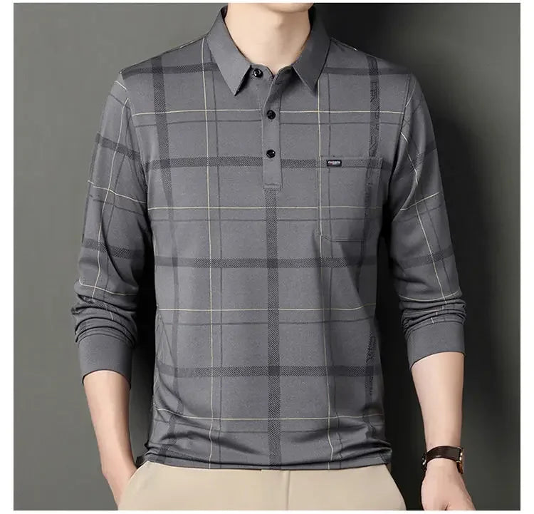 Men's Long-sleeved T-shirt Loose Polo Shirt with Base and Fashionable