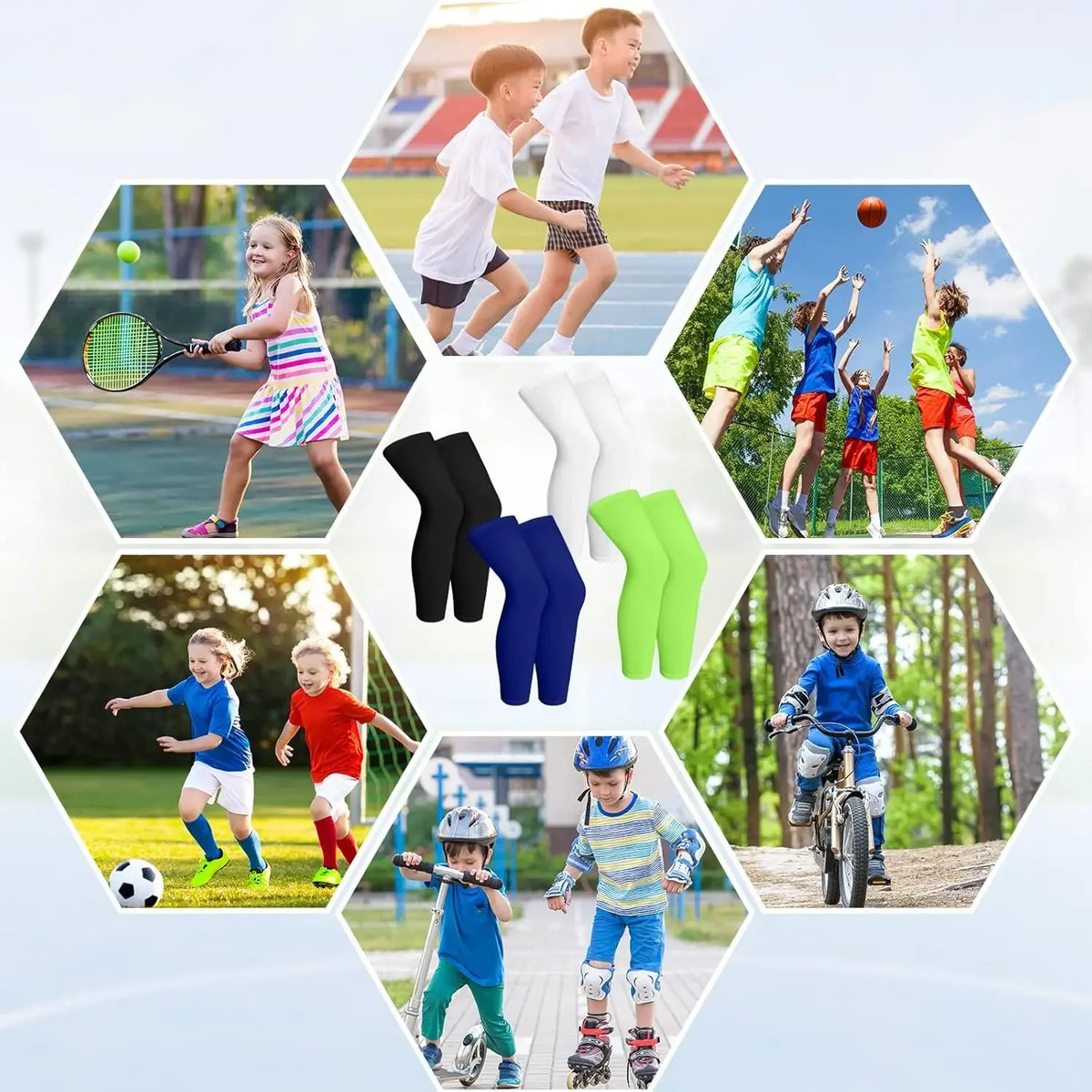 1Pair Long Compression Leg Sleeves for Kids, Comfortable Non-Slip UV Protection Brace Support for Basketball Running Cycling