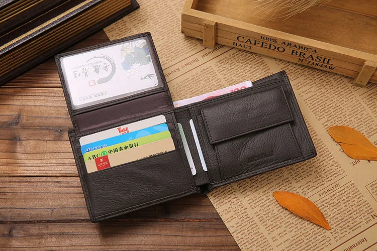 JINBAOLAI Retro Short Men Wallets Genuine Leather Credit Card Holder Waterproof Men Purse Classic Coin Pocket Black Male Wallet