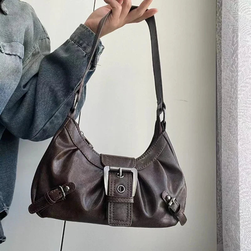 Spicy Girl Y2K Wasteland Style Vintage Leather Shoulder Armpit Bag 2025 Spring Hot Selling Maillard Style Retro Style Small Bag