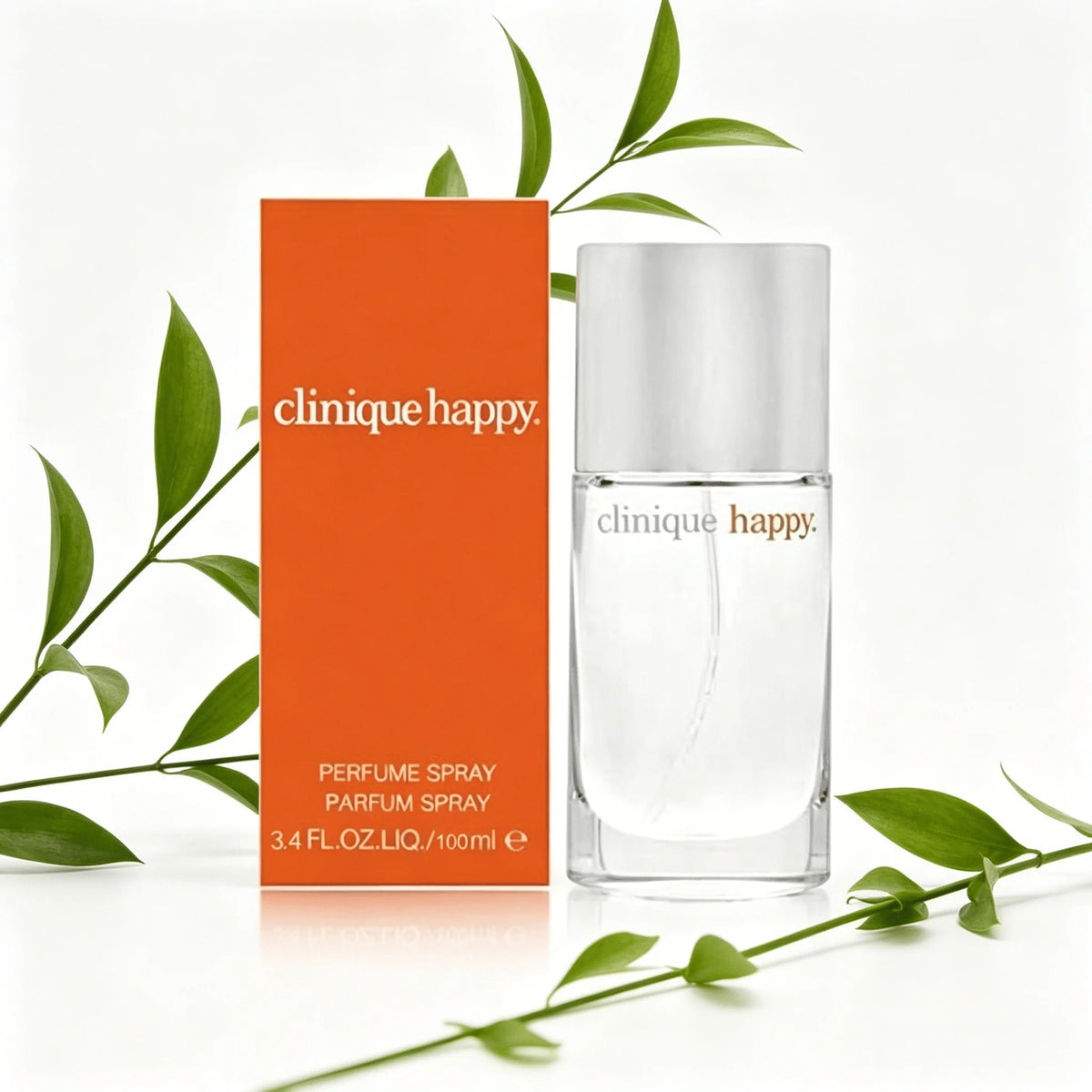 Clinique Happy Perfume Spray 100ML With Original Orange Gift Box Long Lasting Bright Fresh Citrus Floral Fruity Fragrance Women Perfume Clear Square Glass Silver Cap Bottle Cheerful Daily Scent Holiday Dating Gift for Ladies