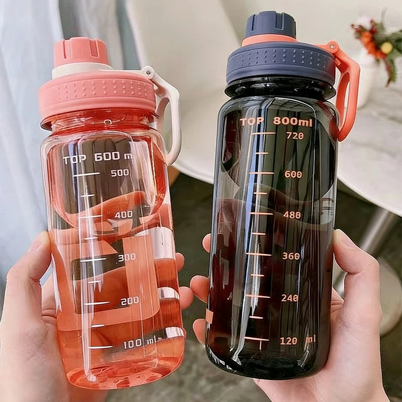 Sports Water Cup with Small Mouth for Direct Drinking, with Scale, Leak-Proof, Portable Handle, Student Outdoor Fitness Plastic Cup for Male and Female Students