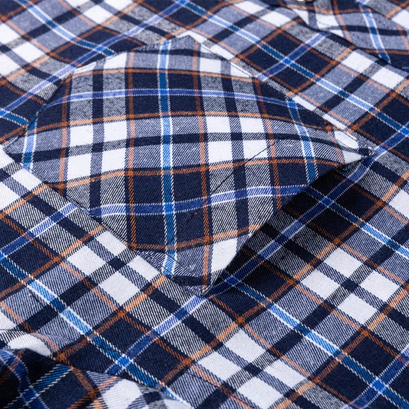 New Fashion Shirts For Men's Long Sleeve Spring Autumn Soft Regular-fit Brushed Single Pocket Checked Comfort Casual Plaid Shirt