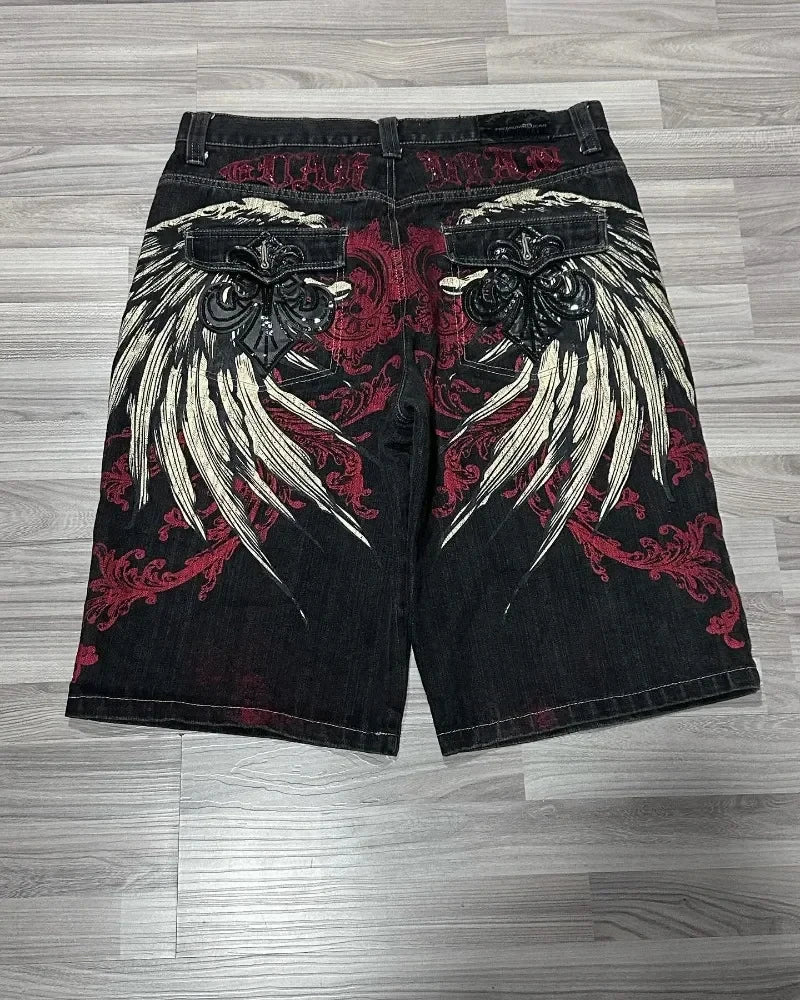 Y2K Fashion New Oversized Pocket Tooling Camouflage Loose Denim Shorts Unisex Gothic Punk Hip Hop Fashion Casual Joker Couple