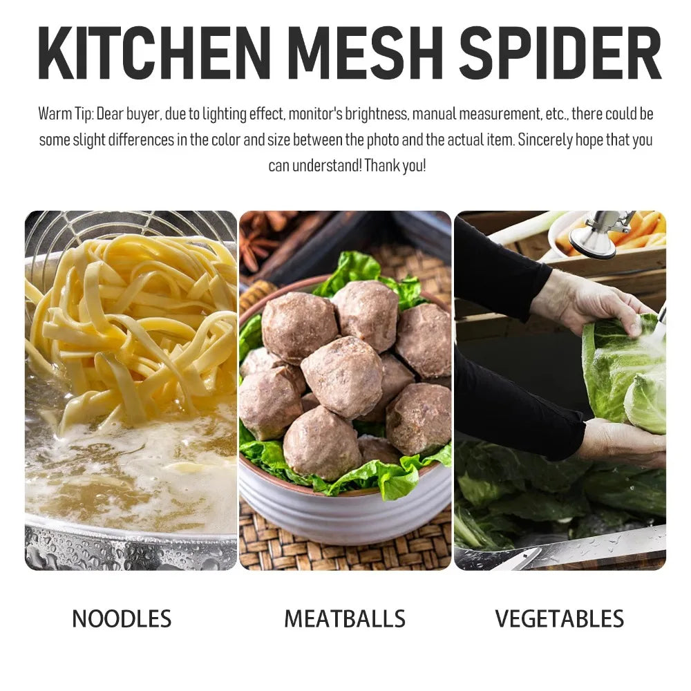 Durable Stainless Steel Noodle Funnel Wooden Handle Pasta Basket Strainer Multifunctional Fine Mesh Sieve Spoon Kitchen Gadgets