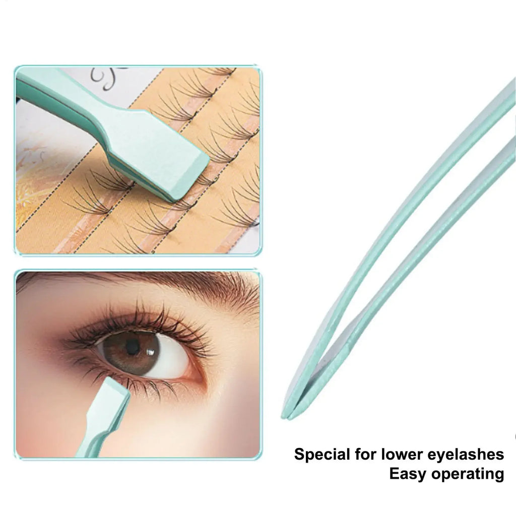 Stainless Steel Eyelash Cluster Applicator Tweezers Non-Slip Lash Applicator Tool for Lower Lashes Professional Makeup Salon