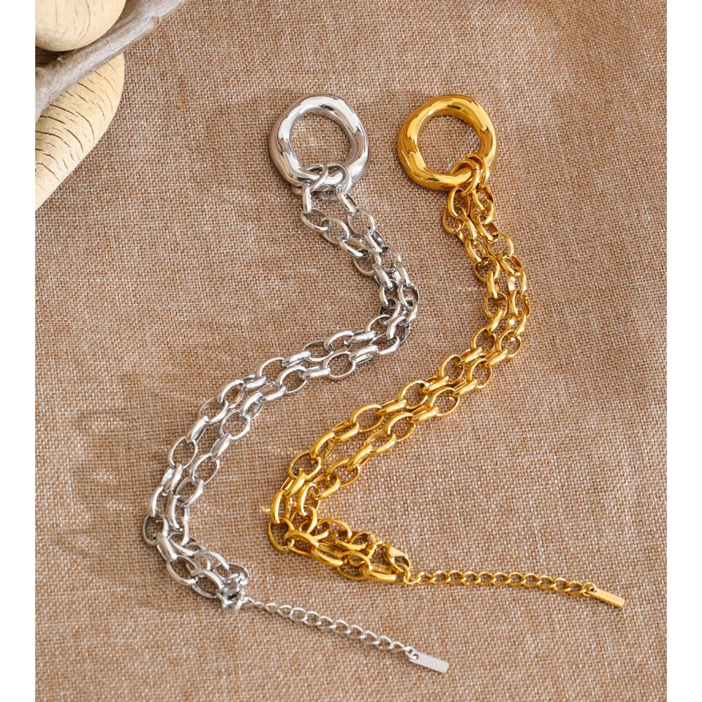 Yhpup Stainless Steel Metal Hollow Round Pendant Statement Necklace 16K Golden Platinum PVD Plated Daily Casual Collar Jewelry