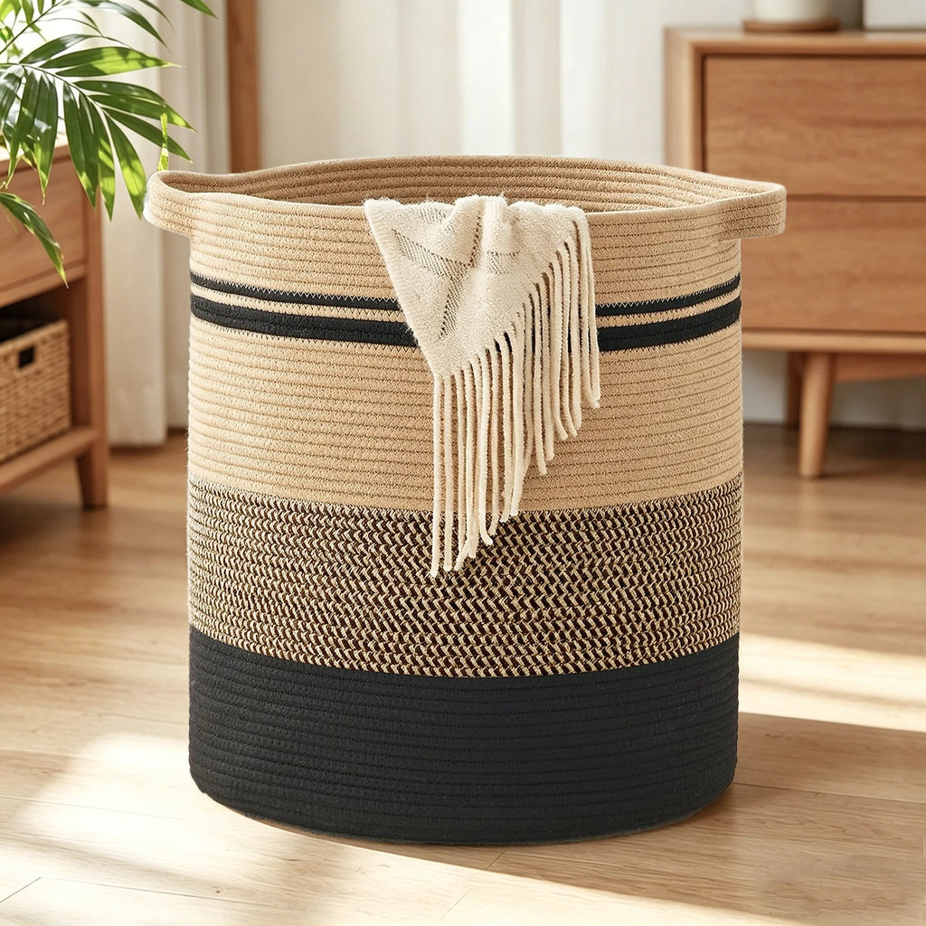 Laundry Basket with Handles - Large Woven Storage Hamper for Clothes, Blankets & Pillows, Neutral Decorative Organizer for Gift