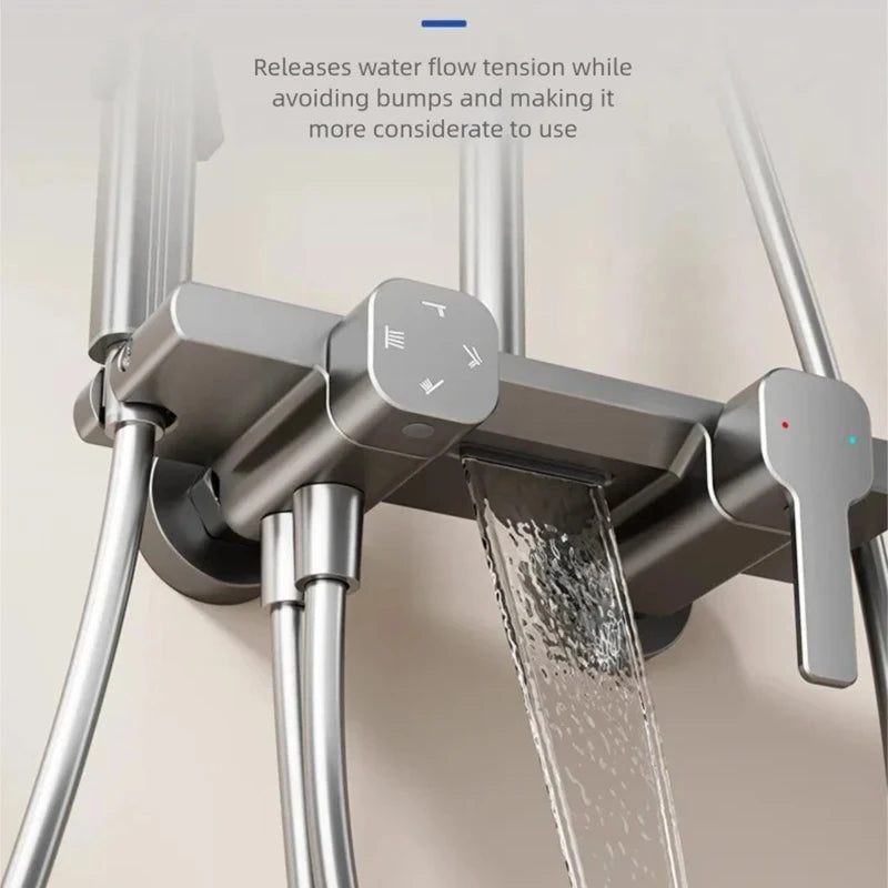 Household Bathroom Gray Pressure Shower Set Hotel Bathtub Faucet MultiFunction Hot and Cold Water Boosting Shower System Set