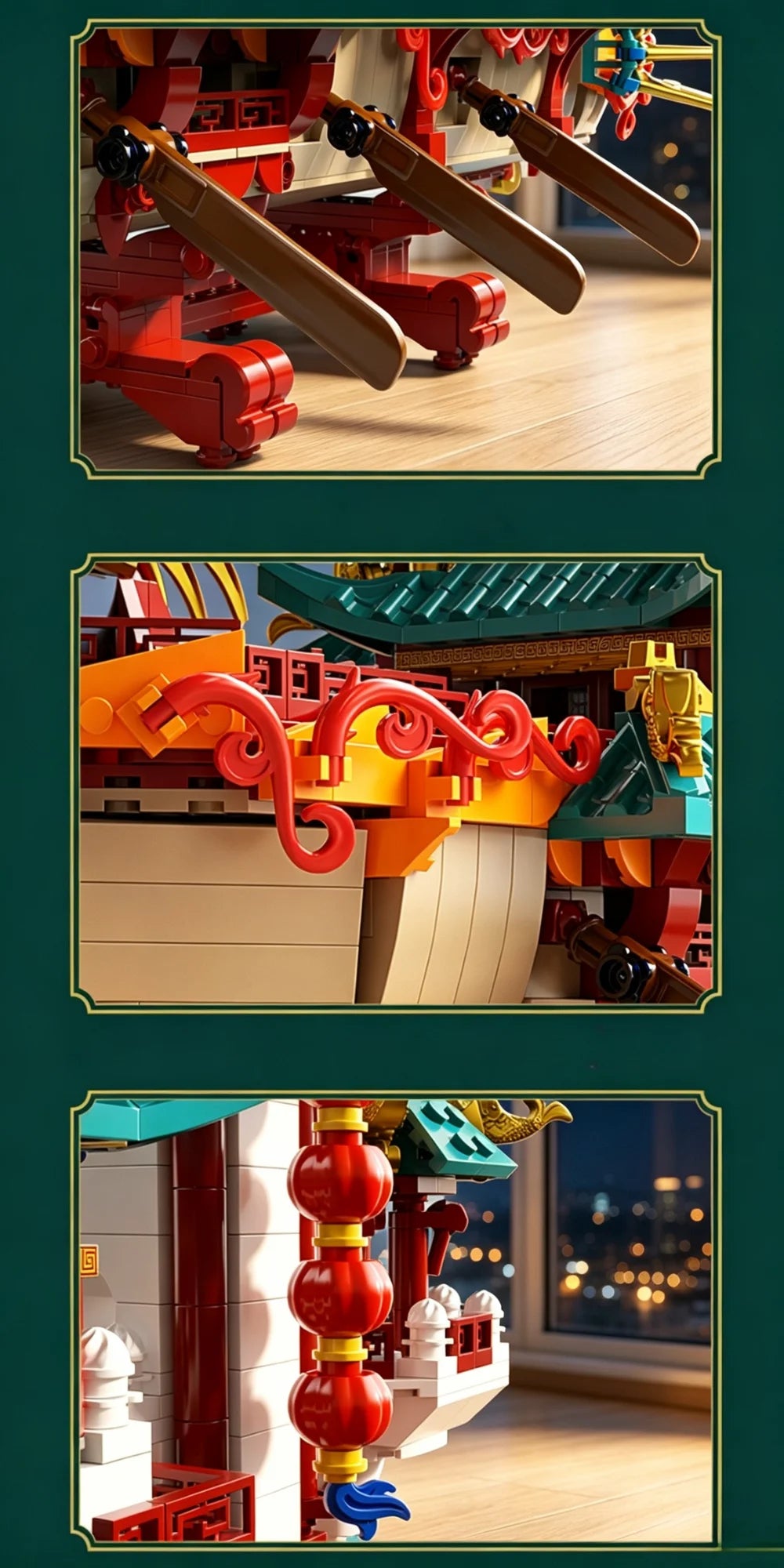 KAVOWORLD 2453pcs Dragon Boat Building Blocks Festival Chinese Ancient Pavilion Ship Display Model with LED Light Traditional DIY Loong Vessel Brick Assembly Puzzle Set Home Ornament Architecture MOC Construction Kit Hallowee