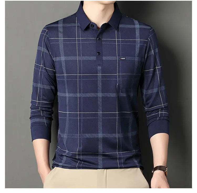 Men's Long-sleeved T-shirt Loose Polo Shirt with Base and Fashionable
