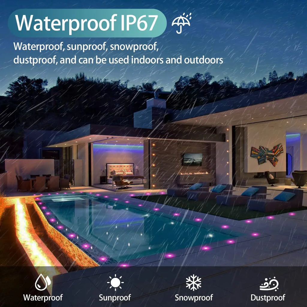10pcs RGB LED Deck Light with Remote Control DC12V IP67 Waterproof Underground Lamp Dimmable Garden Stair Landscape Lighting