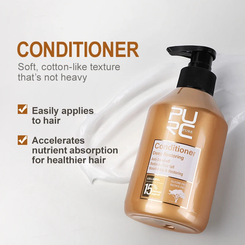 PURC Morocco Argan Oil Shampoo and Conditioner Sets Sulfate-Free Smoothing Keratin Hair Treatment Repair Damaged Frizz Hair Care