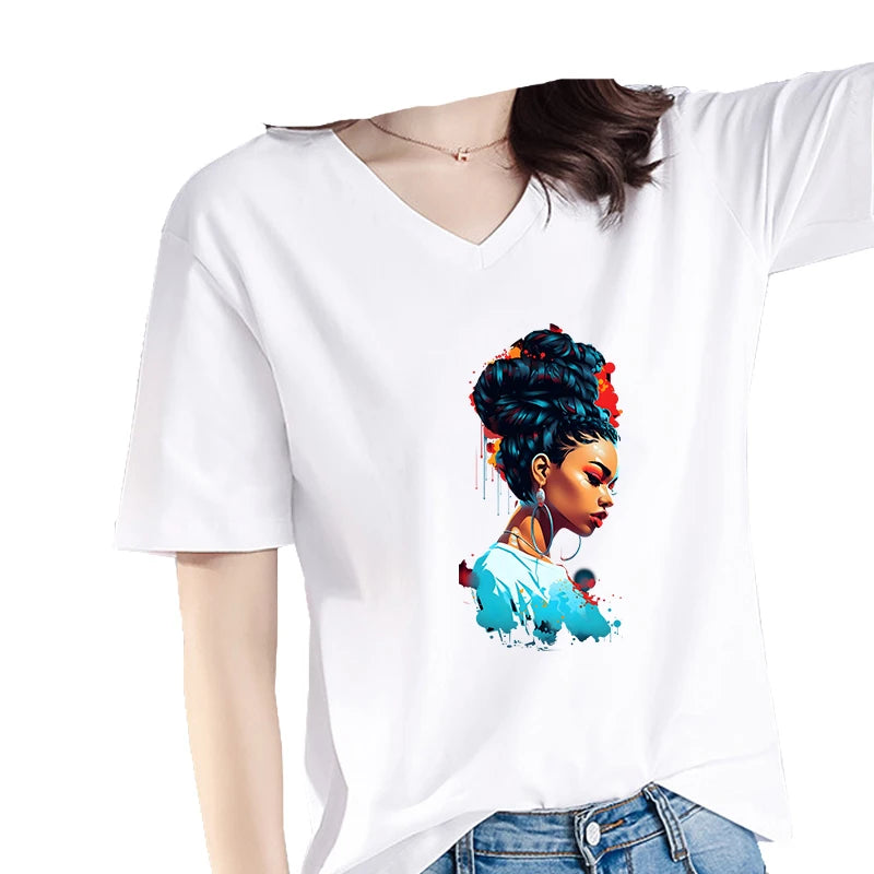 Fashionable Black Girl Heat Transfer Printed Stickers DIY Women's T-shirt Sweatshirt Decoration Heat Transfer Personalized Print