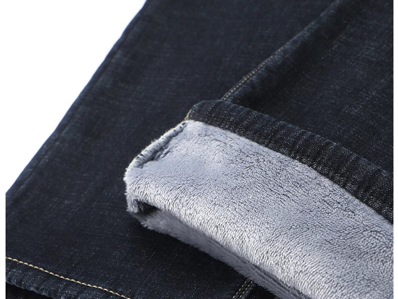 Men Winter Fleece Warm Jeans Brand 2024 Fashion Business Pants Retro Classic Denim Trousers Autumn Casual Stretch Slim Jeans Men