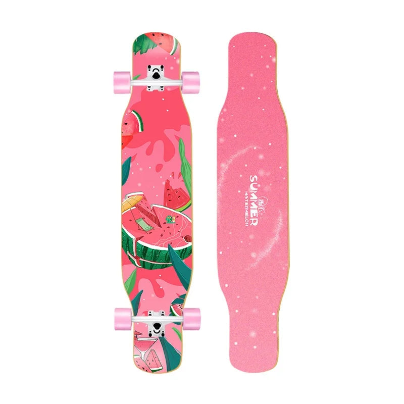 44 Inch Double Kick Dance Longboard 7-Layer Maple Wood Double Sided Graphic Complete Skate Deck All Ages Amateur Professional Ri