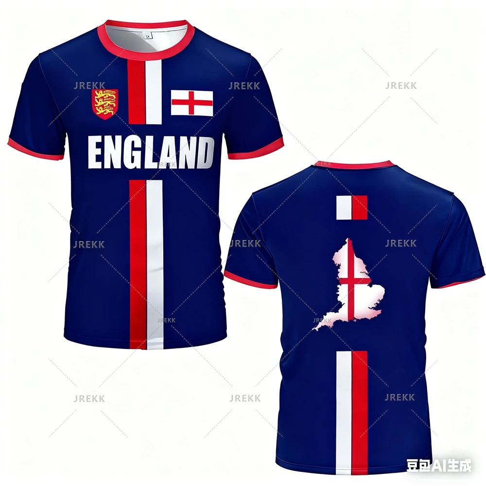 England Football Jersey Men's Sports T-shirts Maillot Football Oversized Quick Dry Tops Unisex Casual Tees Tops Y2k Mens Gifts