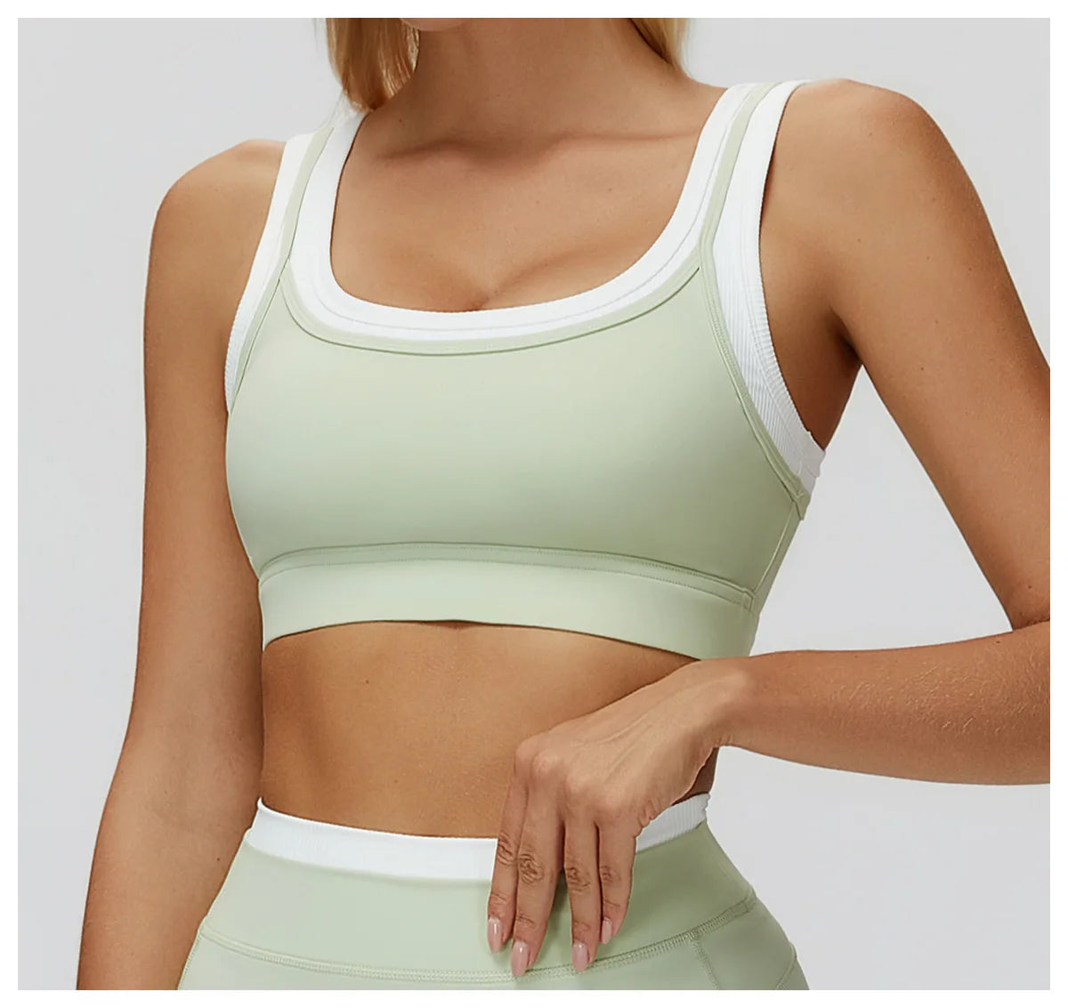 Custom LOGO Women's Naked Fake Two-piece Sports Vest Threaded Contrast Yoga Bra Running Fitness Clothing Top