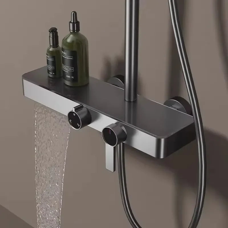 High-end Light Large Storage Shower Set Household Bathroom Rainfall Waterfall Pressurized Wall Mount with Massage