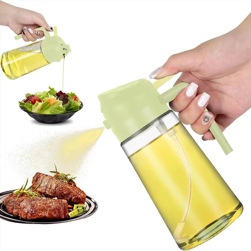 16oz/470ml Olive Oil Sprayer for Cooking - 2 in 1 Glass Olive Oil Dispenser for Kitchen Gadgets, Air Fryer, Salad, and BBQ
