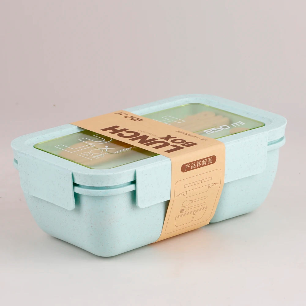 Microwave Lunch Box, Eco-Friendly BPA Free Wheat Straw Bento Box with Chopsticks , Kitchen Food Container ,Soup Can with Spoon