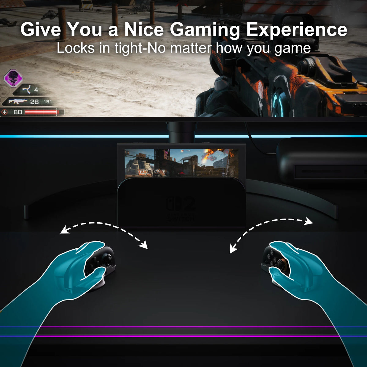 Honcam Ergonomic Mouse Grip for Switch 2 JonCons 2-Pack with Super Smooth PTFE Glide Pads Portable Gaming Controller Stand Black