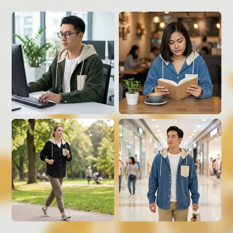 New Men's Corduroy Hoodie Shirt Long Sleeve Casual Streetwear Pocket Splicing Color Block Loose Fit Tops Autumn Spring Coats