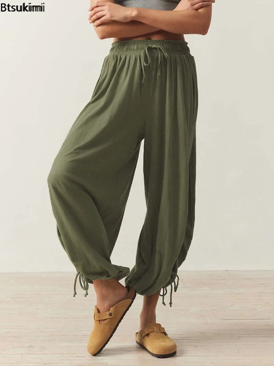 2026 New Drawstring Lantern Pants Women's Casual High Waist Loose Trousers Spring Summer Fashion Streetwear Female Joggers Pants