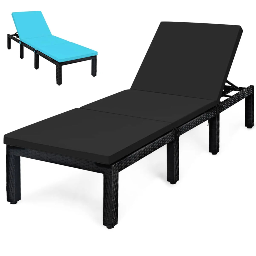 Height Adjustable Cushioned Rattan Patio Chaise Lounge For Pool & Garden, Custom