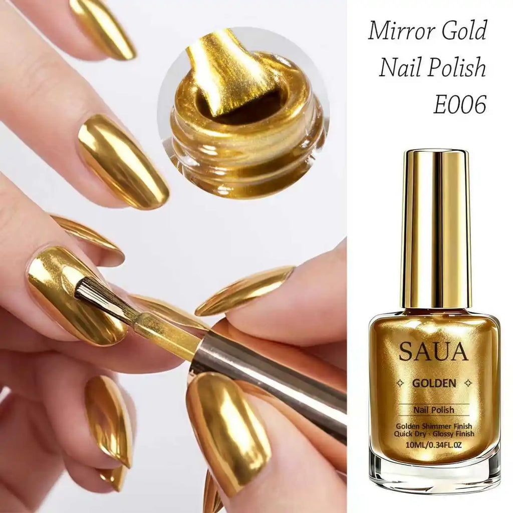 10ml Gold Metallic Nail Polish – Quick-Drying, No Lamp Required; Delivers a Long-Lasting, Natural Mirror-Like Metallic Finish.