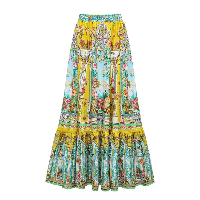 Retro Bikini Printed Fashion Two Piece Swimsuit And Cover Up With Skirt Tight Women's Bandage Summer Beach Luxury Elegant