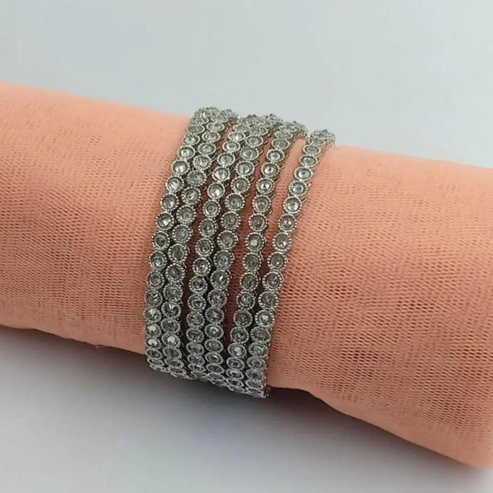 Silver Plated Fashion Jewelry Set with Crystal Stone Bangles | Elegant Bracelet Set for Women and  Girls For festive collection