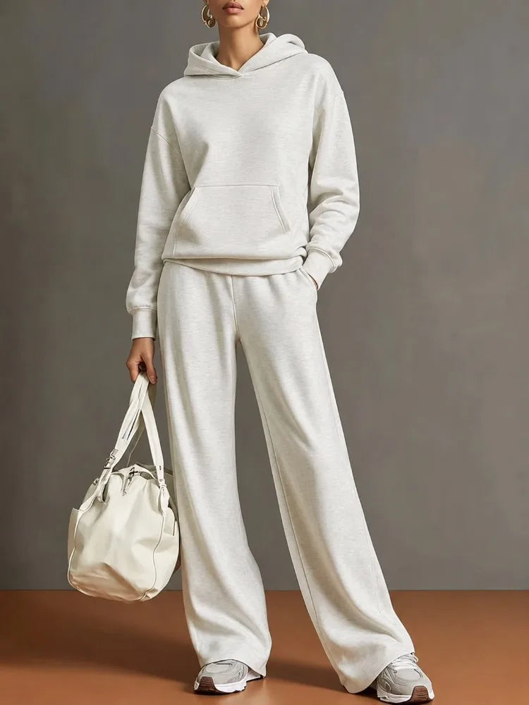 Autumn Fashion Warm Hoodie Sweatshirts Two Pieces Over Sized Solid Casual Hood Pullovers Long Pant Sets Women's Tracksuit Suit