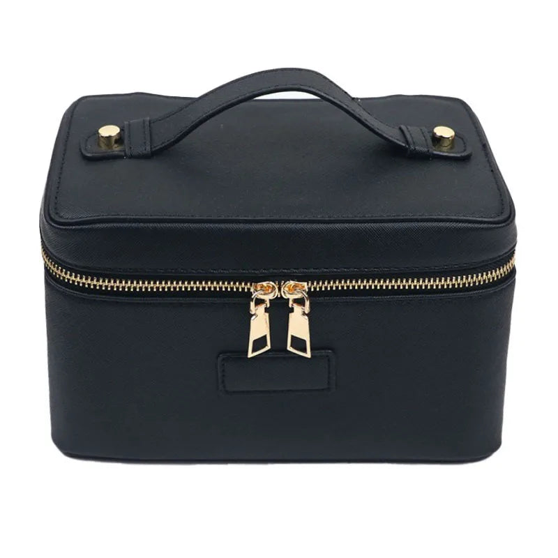 Custom Name Ladies Saffiano Split Leather Travel Toiletry Case Bag Portable Hanging Makeup Organizer Box Cosmetic Bag For Women