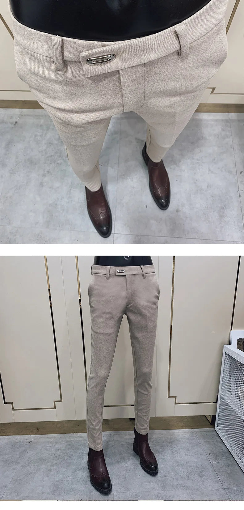 Autumn Winter Thickened Woolen Suit Pants Men Casual Slim Fit Straight Trousers Formal Business Woolen Social Office Warm Pants