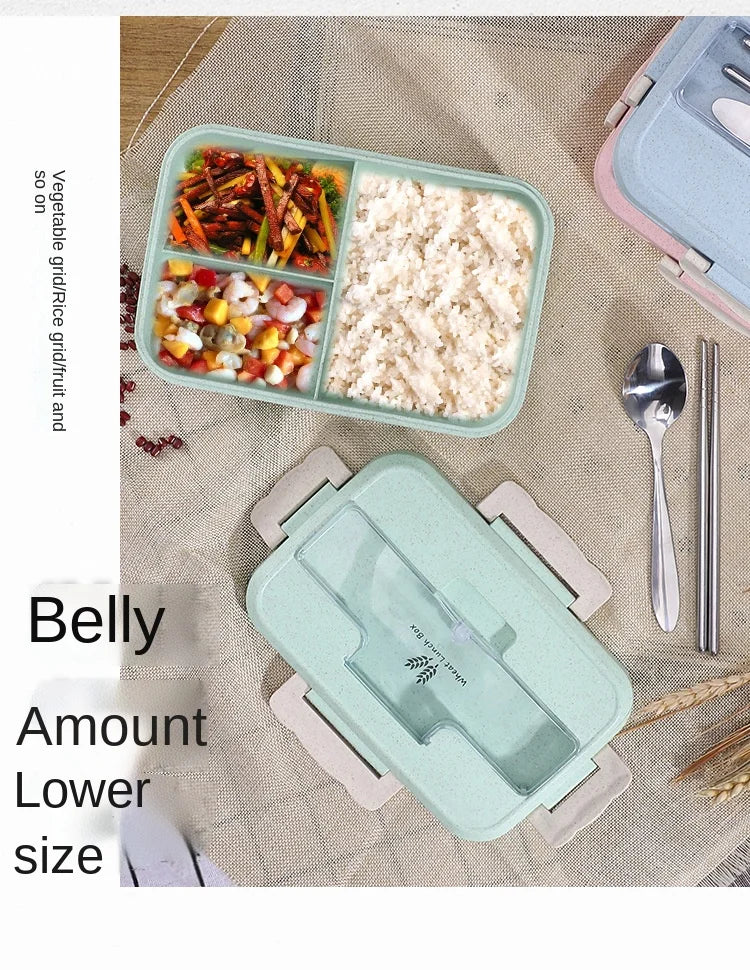 Microwave Lunch Box Wheat Straw Dinnerware Food Storage Container Children Kids School Office Portable Bento Box Lunch Bag