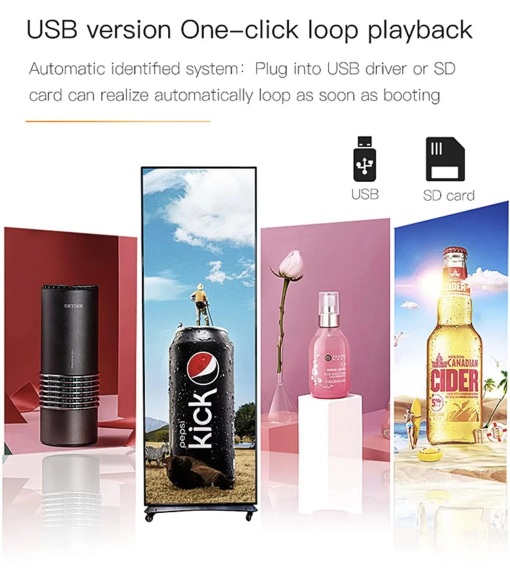 Indoor Foldable LED Poster Screen P1.8 P2 P2.5 Portable Digital Display Video Wall for Store Events Exhibition