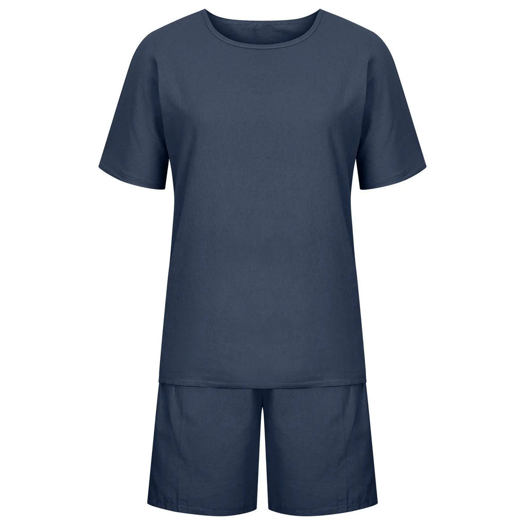 Ladies Shorts Suit Fashionable Summer Women's Elegant Solid Color Pullover Loose Cotton Linen Short Sleeved Shorts Two-piece Set