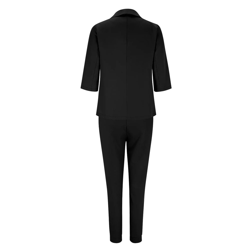 2024 Women's Two Piece Pant Suit Set Outfits Spring Autumn Turn Down Print Blazer Coat Drawstring Pants Suit Women Casual Sets