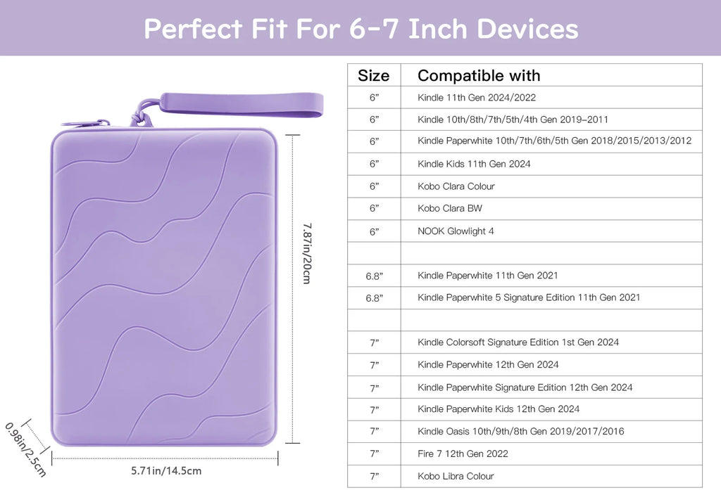6-7 Inch Silicone Clutch for 7" Kindle Paperwhite and Kindle Colorsoft Signature Edition,6 inch K-indle,Kobo,Nook E-Reader Bag