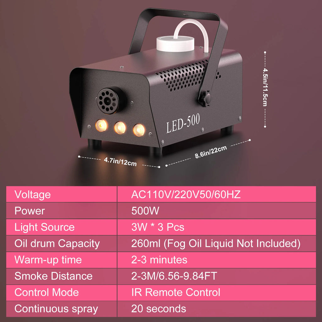 Datewink 500W RGB LED Smoke Fog Machine Fogger Ejector Stage Lighting Effect Remote Control For Wedding DJ Disco Party Club Bar