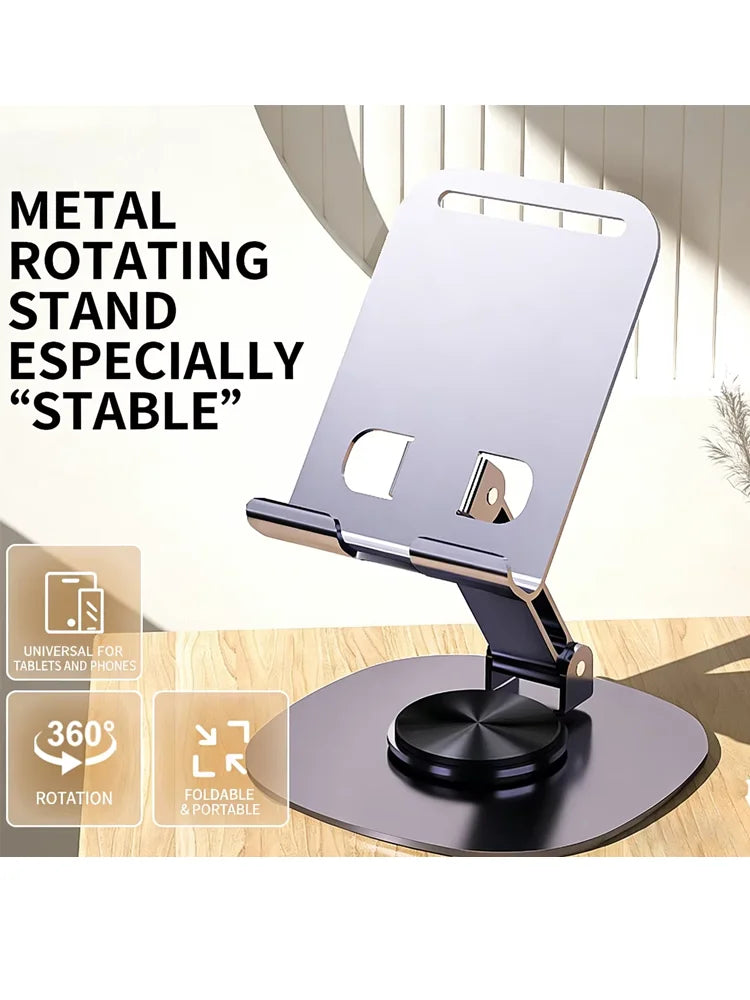 Foldable Universal Metal Phone Desk Stand Rotatable for Live Broadcasts And Lazy Height Adjustment Tablet Support