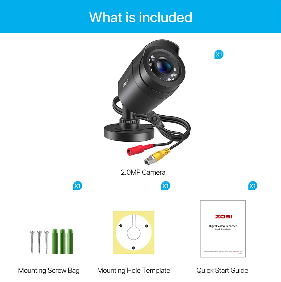 ZOSI 1080P 4-in-1 CCTV Security Camera ,3.6mm Lens 24 IR LEDs,80ft Night Vision ,Outdoor Whetherproof Surveillance Camera