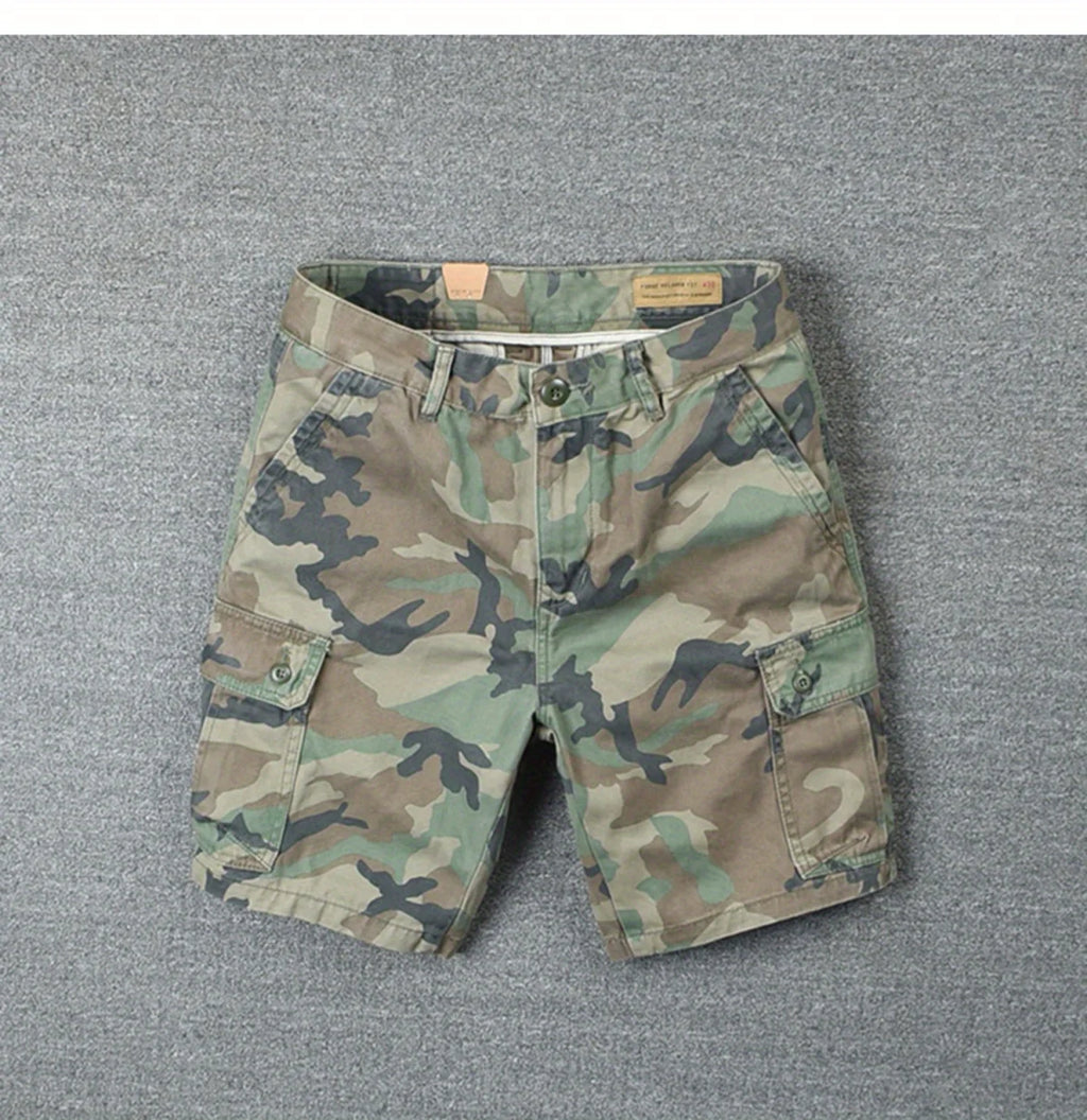 Camouflage Tooling Shorts Men's Pure Cotton Short Pants Trendy Brand Loose Straight Washed Trendy Men's Casual Cargo Short Pants
