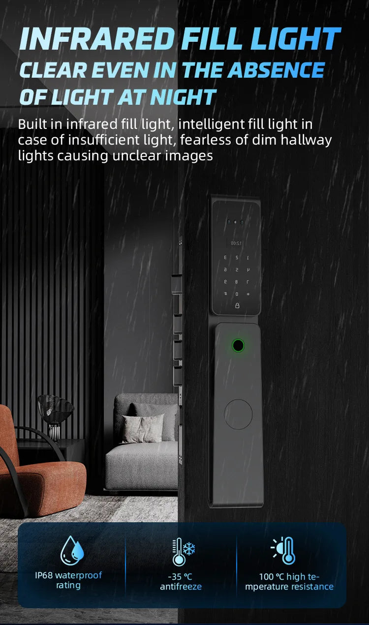 EGFirtor TUYA  APP Remote Control IC Card Electronic Smart Door Lock Waterproof  3D Face Password Fingerprint Keys Unlock Way