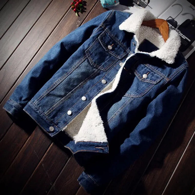 Denim Jacket Men Winter Streetwear Fashion Turn Down Fur Collar Windbreaker Cowboy Jackets Men's Outwear Hip Hop Jeans Coats 6XL