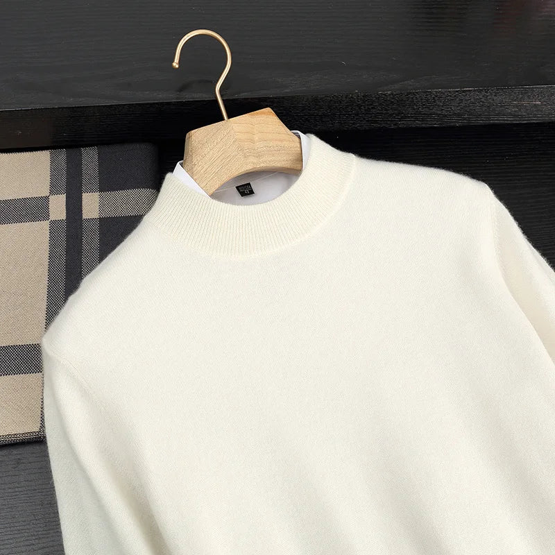 Autumn and Winter Half-high Neck 100% Pure Wool Men's Long Sleeve Leisure Sweater Knitwear